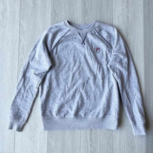 Fila Vintage Crew Neck Sweatshirt Light Grey Logo M - Picture 1 of 6